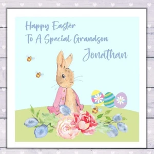 Linda primera tarjeta de Pascua personalizada hijo nieto sobrino ahijado niños Peter Rabbit - Imagen 1 de 6