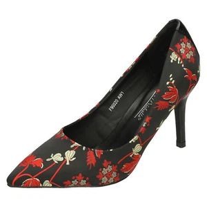 Mujer Negro Rojo Floral sin Cordones Anne Michelle Zapatos de Salón Tacón F90020 - Imagen 1 de 5