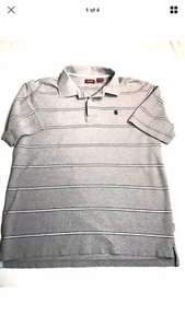 Izod Men’s Luxury Sport Polo GraY With Light Gray And Blue Stripes Size M - Picture 1 of 5
