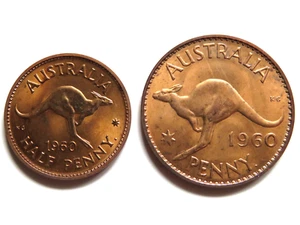 Australia. 1960 Perth - Halfpenny & Penny : PROOF Pair. Near Full Red Lustre - Picture 1 of 6