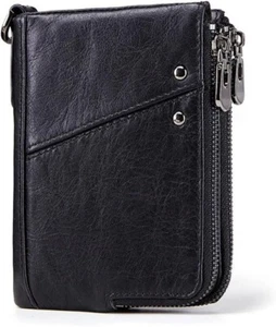 Men's Genuine Leather RFID Wallet Card Holder Coin Purse Photo Slots Black - Picture 1 of 8