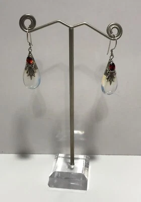 Pendientes colgantes artesanales de plata de ley 925 con lágrima de opalita y circonita cúbica Foto 1 de 4