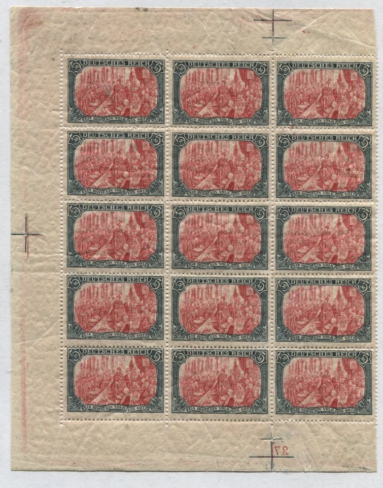 Germany 1906 5 marks block of 15 unmounted mint NH, 26 by 17 perf holes - Image 1 of 1
