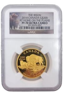 2014 Canada $200 The Bison At Home On The Plains 1ozt. Gold NGC PF70 Ultra Cameo