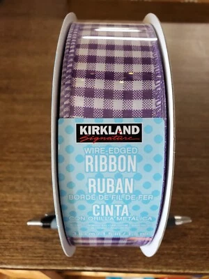 Kirkland Wire-Edged Ribbon 1.5" Wide 50 YD Gift Wrap Ribbon Purple/White Checker - Image 1 of 4