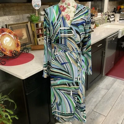 Adrianna Papell Blue Emilio Maze Mod Print Wrap Dress Knee Length Sz 8 New $180 - Image 1 of 4