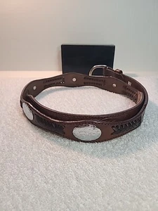 Genuine Braided Leather And Silver Concho Western Belt Mexico - Picture 1 of 10