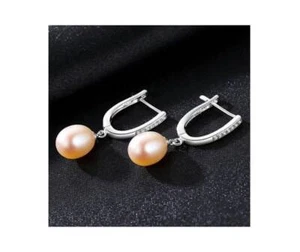 Pendientes de perlas rosadas de agua dulce y circonitas cúbicas de plata de ley 925 (circonita cúbica) joyería - Imagen 1 de 3