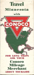1945 CONOCO OIL Gas Station Road Map MINNESOTA Bemidji Brainerd Minneapolis - Picture 1 of 6