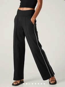 NWT Athleta VENICE HIGH RISE TRACK STRIPE WIDE LEG PANT size XS Black White Stri - Picture 1 of 8