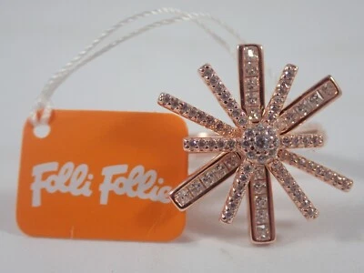 ANEL FOLLI FOLIE 925 PRATA ESTERLINA FOLHEADO A OURO ROSA ESTRELA FLOR CZ TAMANHO 7,5 - Imagem 1 de 4