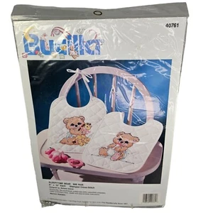 Bucilla Sleepytime Bear Bib Pair Baby Stamped Cross Stitch Kit Teddy 2 Sealed - Picture 1 of 6