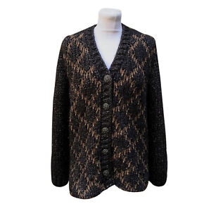 Authentic Chanel 2015 Black and Brown Lurex Knit Cardigan Size 40 FR