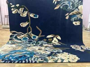 Blue Multi Flower Hand-Tufted NZ Wool Beautiful soft Quality Rectangle Stripe - Imagen 1 de 9