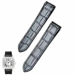 20 23MM LEDER UHRENARMBAND ARMBAND GENARBTES BAND FÜR CARTIER SANTOS 100 SCHLIESSE SCHWARZ - Bild 1 von 9