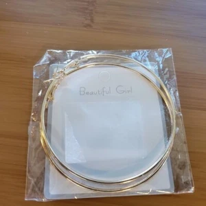 Beautiful Girl Gold-Tone Hoop Earrings 3-Inch Diameter Lightweight & Stylish Acc - Picture 1 of 2
