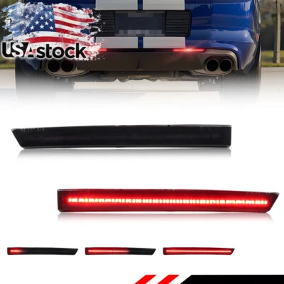 Smoked Rear Bumper Reflector LED Tail Brake Signal Lights For 13-14 Ford Mustang - Image 1 of 4