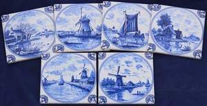 6 Fliesen 10x10nach Delfter Art, blau/weiß, holländer Motiv, Schiff, Windmühle - Bild 1 von 4
