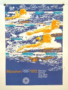 Vintage original 1972 Munich Summer Olympics swimming poster - Picture 1 of 5