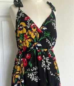 Madewell Wrap Dress Size 2 Black Floral Ruffle Maxi Sleeveless Sundress V Neck - Picture 1 of 12