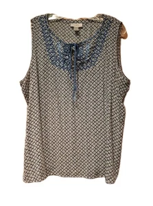 Loft XL ärmelloses Bauern Top blau Geo Print Stickerei Viskose - Bild 1 von 7