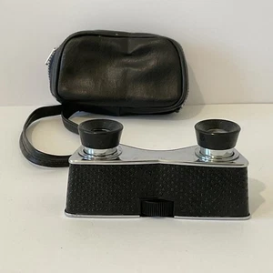 Vintage Rectangular Black & Silver Opera Glasses / Binoculars w/ Case (I3) W#662 - Picture 1 of 7