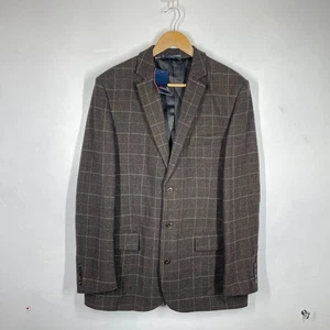 Cotton Traders Tweed Blazer Jacket Mens 42" Brown Windowpane Check Wool Blend - Picture 1 of 12