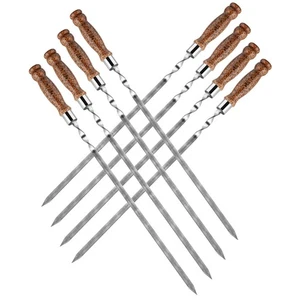 Juego de 8 pinchos de acero inoxidable con mango de madera 630x12x3mm (como mármol) - Imagen 1 de 7