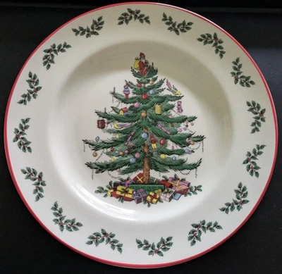 Spode Christmas Tree Holly 10.5" Dinner Plate (RED TRIM). NEW UNUSED w/STICKER. - Image 1 of 2