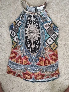 Boston Proper Size XS Top Blouse Sleeveless BOHO Metal Rope Neck - Picture 1 of 5