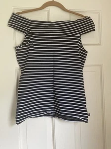 Ralph Lauren Polo Jeans Womens Summers Top Black with White Stripes Small - Picture 1 of 3