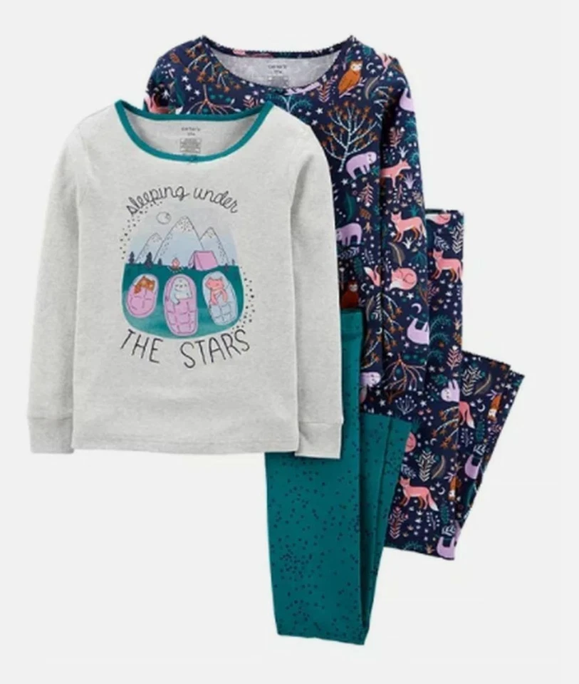 Nuevo Carter's Niñas 4 Piezas Pijamas 5 Años 2 Prendas para el torso 2 Pantalones Tienda Dormir Campamento Estrellas Scout Foto 1 de 1