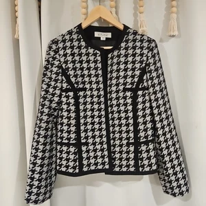 Kasper Black White Houndstooth Blazer Jacket Open Front Career Workwear M - Picture 1 of 3