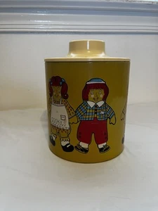 Vintage 70's Ransburg Raggedy Ann & Andy  Metal Cookie Tin Rare with Tan Lid 9" - Picture 1 of 4