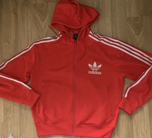 Adidas Track Jacket Top Mens L Large Red Trefoil Firebird Originals Striped Hood - Picture 1 of 2
