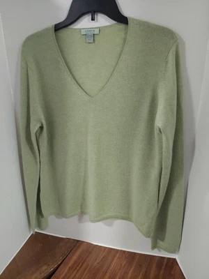 GENEVA 100% Cashmere Lime Green Long Sleeve V-neck Sweater Wms Lrg - Image 1 of 4