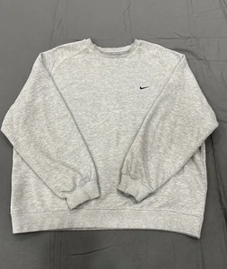 VINTAGE Nike Sweatshirt Mens 2XL XXL Gray Black Crewneck Swoosh Fleece 90s Y2K - Picture 1 of 10