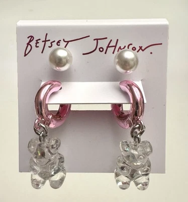 BETSEY JOHNSON Pearl Stud Earrings & Gummy Bear  Earrings NEW - Image 1 of 4