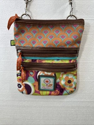 Lily Bloom Crossbody Canvas Purse COLORFUL Pink Blue Brown Floral - Image 1 of 4