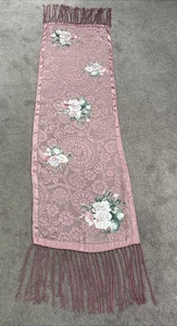 BEAUTIFUL PINK RECTANGULAR SHAWL/WRAP BURN OUT /FLORAL ACCENTS 66” X 20”+FRINGE - Picture 1 of 23