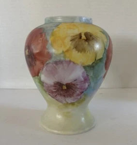 Vintage Hand Painted Porcelain Vase Signed Floral Pansies Signed 6” - Picture 1 of 11