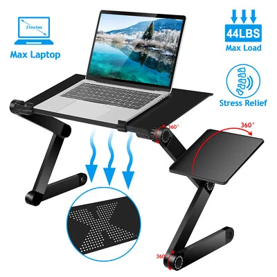 Folding Laptop Table Computer Desk Stand Bed Sofa w/Mouse Pad Adjustable Legs - Image 1 of 4