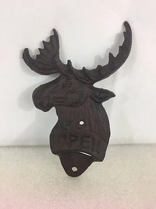 Rust Moose Head Cast Iron Bottle Opener - Log Cabin Lodge Decor - Pub, Kitchen - Picture 1 of 5