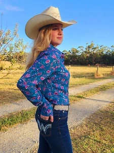 New Wrangler Leah Teal Western Yoke Ladies Shirt - Picture 1 of 2