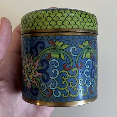 Antique Chinese Enamel Tea Caddy Spice Jar Snuff Humidor Floral - Image 1 of 4