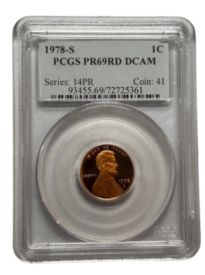 PCGS 1978 S PR69 RD DCAM  Lincoln Penny 1C 93455 - Image 1 of 2