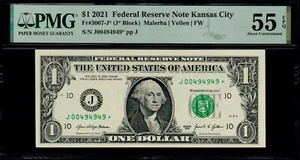 2021 $1 KANSAS CITY STAR NOTE J00494949* PMG 55 EPQ 500K Print Run Fr 3007-J* - Picture 1 of 2