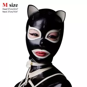 Catwoman Latex Hood Back Zipper Rubber Mask Cosplay Fetish Party Clubwear BDSM - Picture 1 of 3
