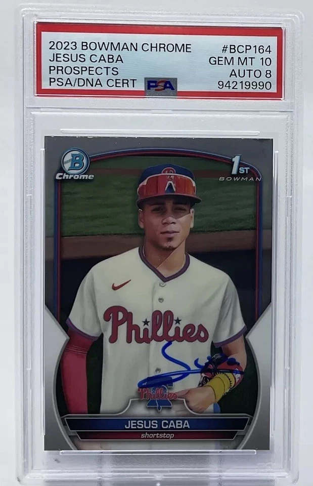 Jesus ‘Starlyn’ Caba Rookie Auto PSA 10/8 - 2023 Bowman Chrome 1st -Marlins SS - Image 1 of 4