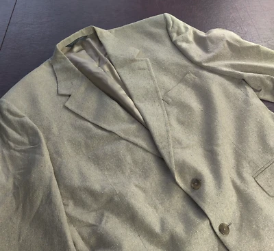 VINTAGE SILK  SPORT COAT  BLAZER MEN 44R BEIGE  LORD AND TAYLOR TEXTURED DAD - Image 1 of 4